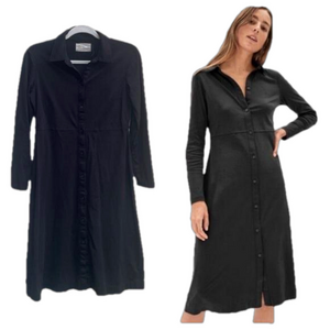 Everlane Black 100% Luxe Cotton Midi Button Front Long Sleeve Shirt Dress Small